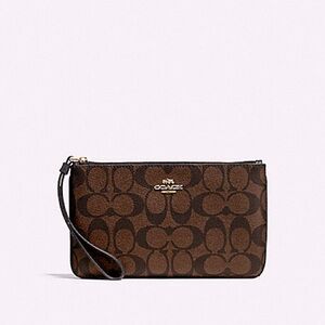 COACH LARGE WRISTLET IN SIGNATURE F58695 BROWN/BLACK